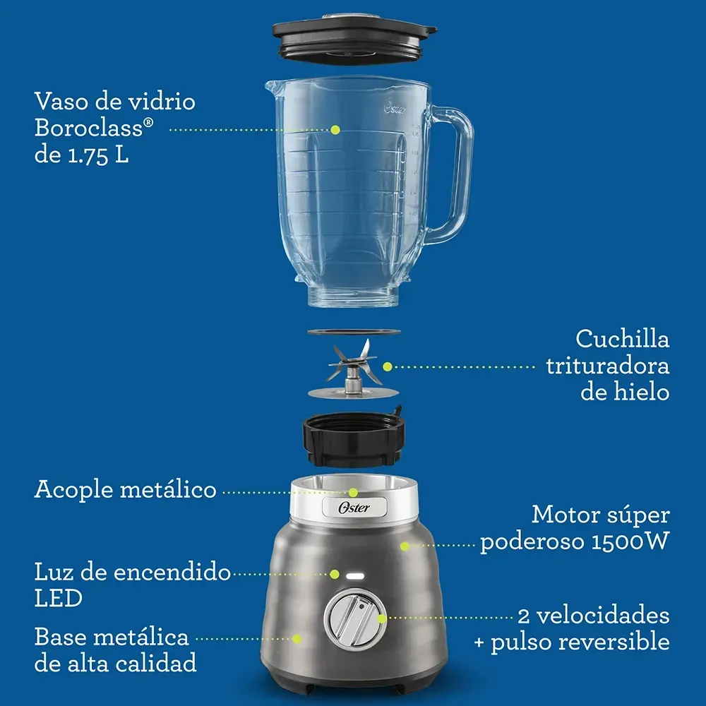 Licuadora Osterizer MAX Con Vaso De Vidrio De 1,75 L BLSTPBRGR