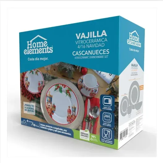 Vajilla Vitrocerámica Cascanueces 4 Puestos 16 Piezas Home Elements