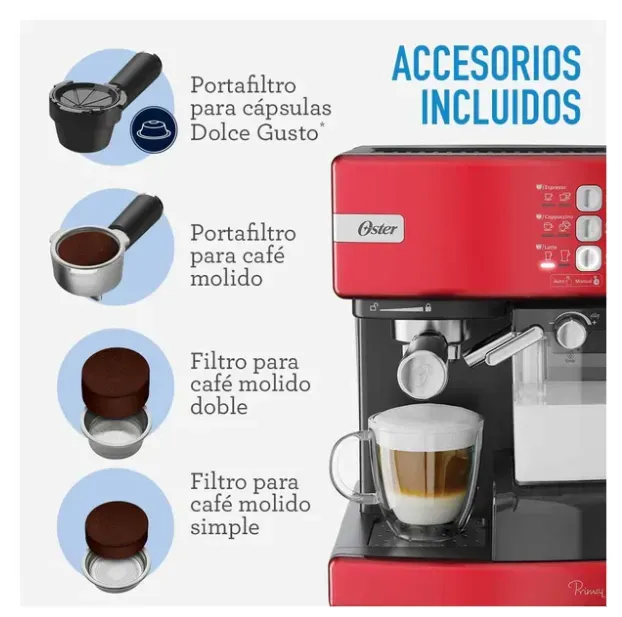 Cafetera PrimaLatte De Espresso Cappuccino Y Latte Roja Oster BVSTEM6603R