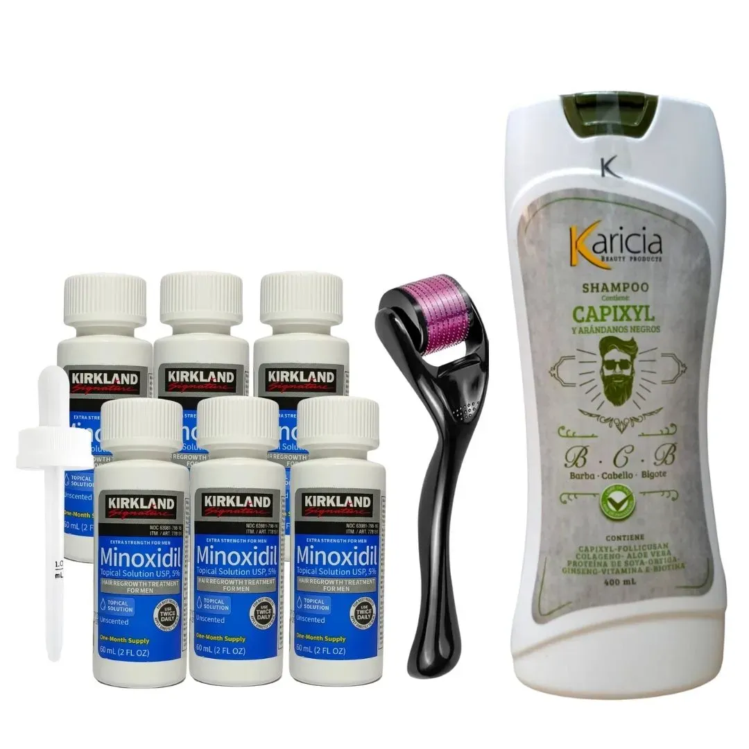 Kit Crecimiento Caja Completa minoxidil 5% + 1 dermaroller + 1 Shampoo Anti caída  Karicia H