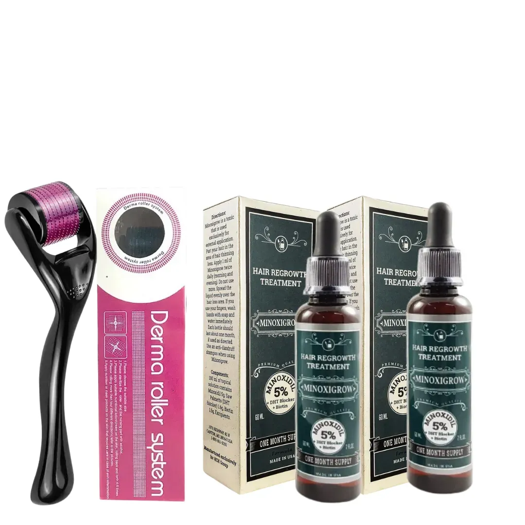 Minoxigrow Minoxidil 5% Biotina y Saw Palmetto x 2 Und + Dermaroller 0.5