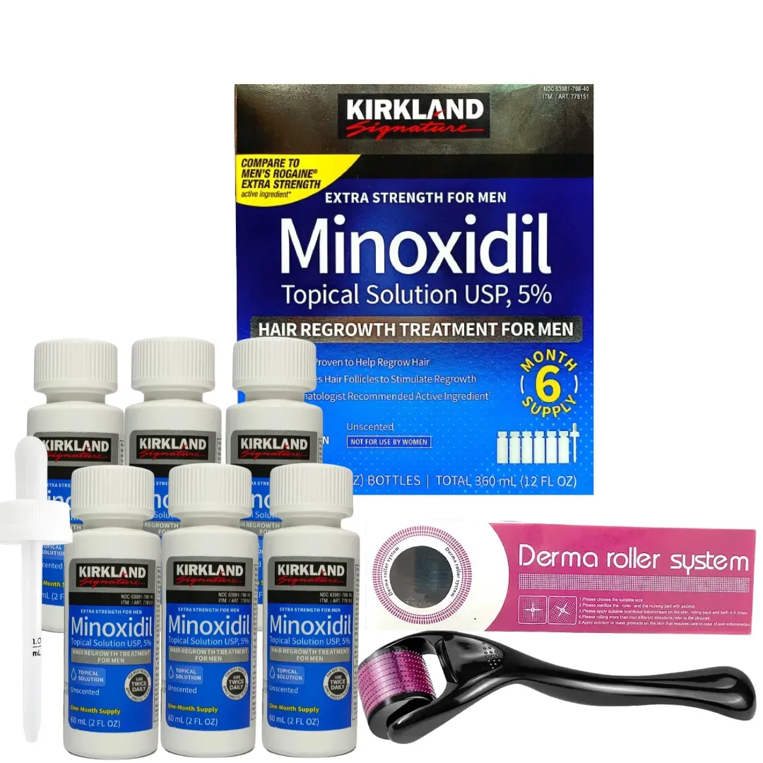 Caja Minoxidil 5% Kirkland x 6 Und + Dermaroller 0.5