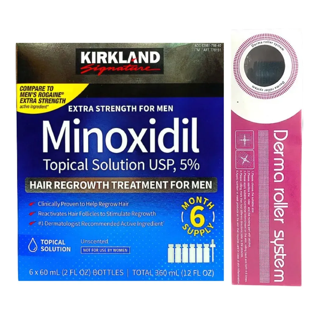 Caja Minoxidil 5% Kirkland x 6 Und + Dermaroller 0.5