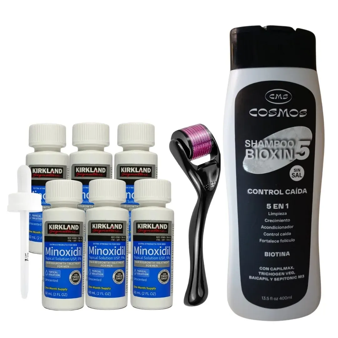 Kit Crecimiento Caja Completa minoxidil 5% + 1 dermaroller +1 Shampoo Crecimiento Bioxin 5