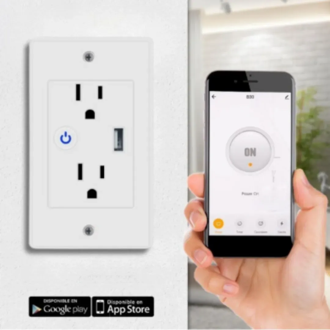 Tomacorriente Doble Wifi con USB Control desde Celular Tuya Smart