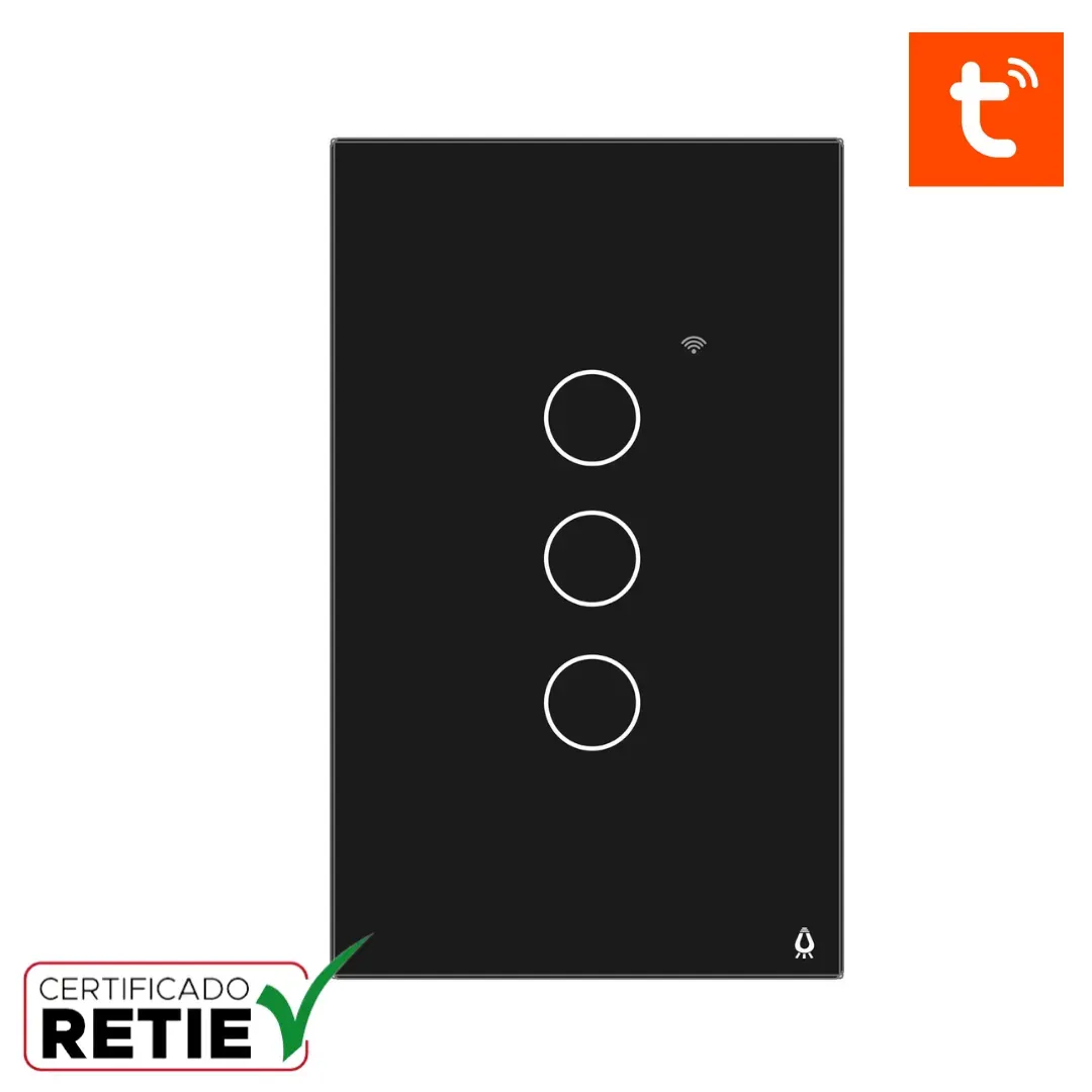 Interruptor Wifi Inteligente Triple Negro Control Desde Celular Tuya Smart certificado RETIE