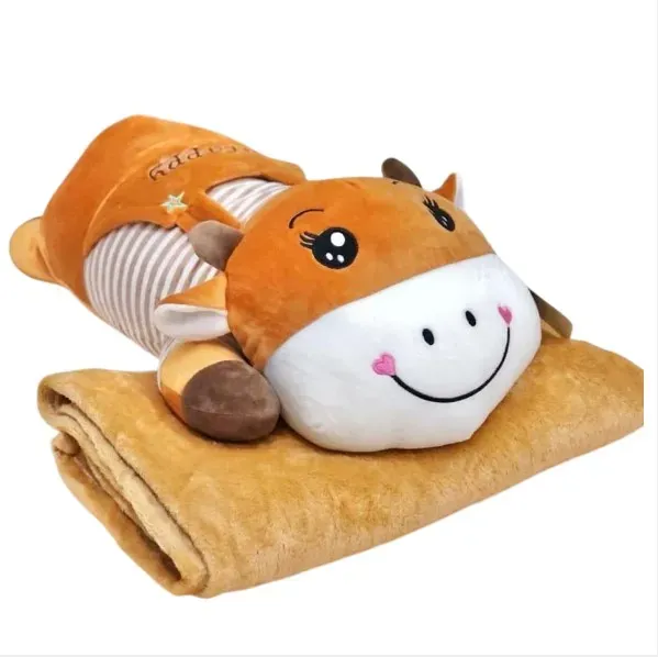 Almohada De Peluche Vaca Con Cobija Suave 