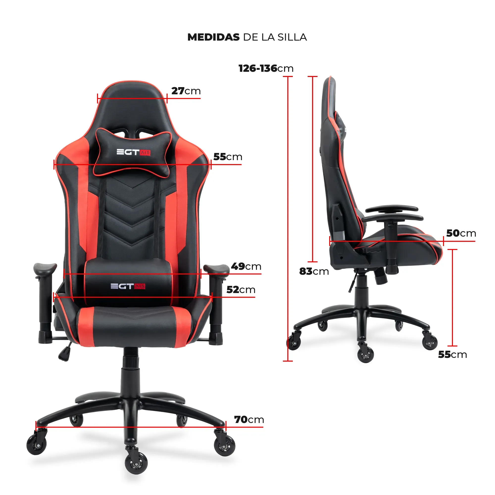 Silla Gamer Profesional EGTAIR SERIE 10 - Negro/Rojo