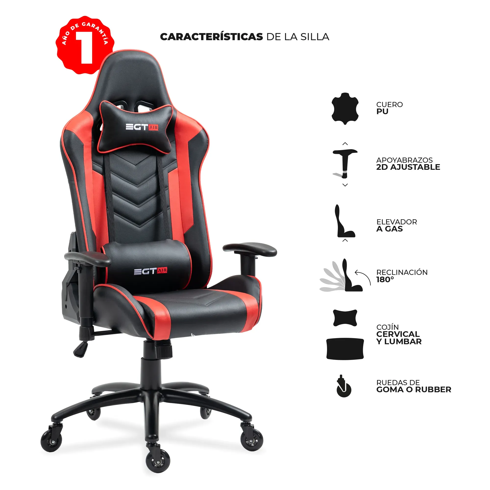 Silla Gamer Profesional EGTAIR SERIE 10 - Negro/Rojo