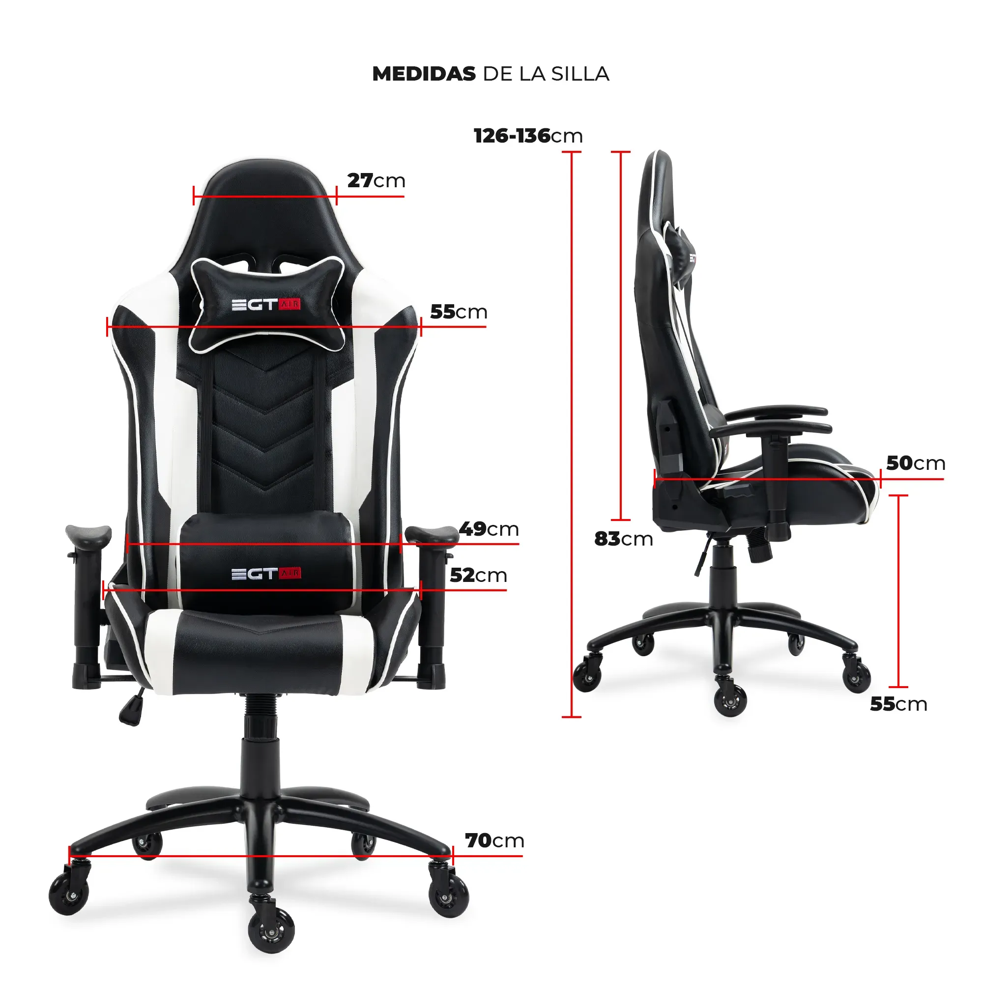 Silla Gamer Profesional EGTAIR SERIE 10 - Negro/Blanco