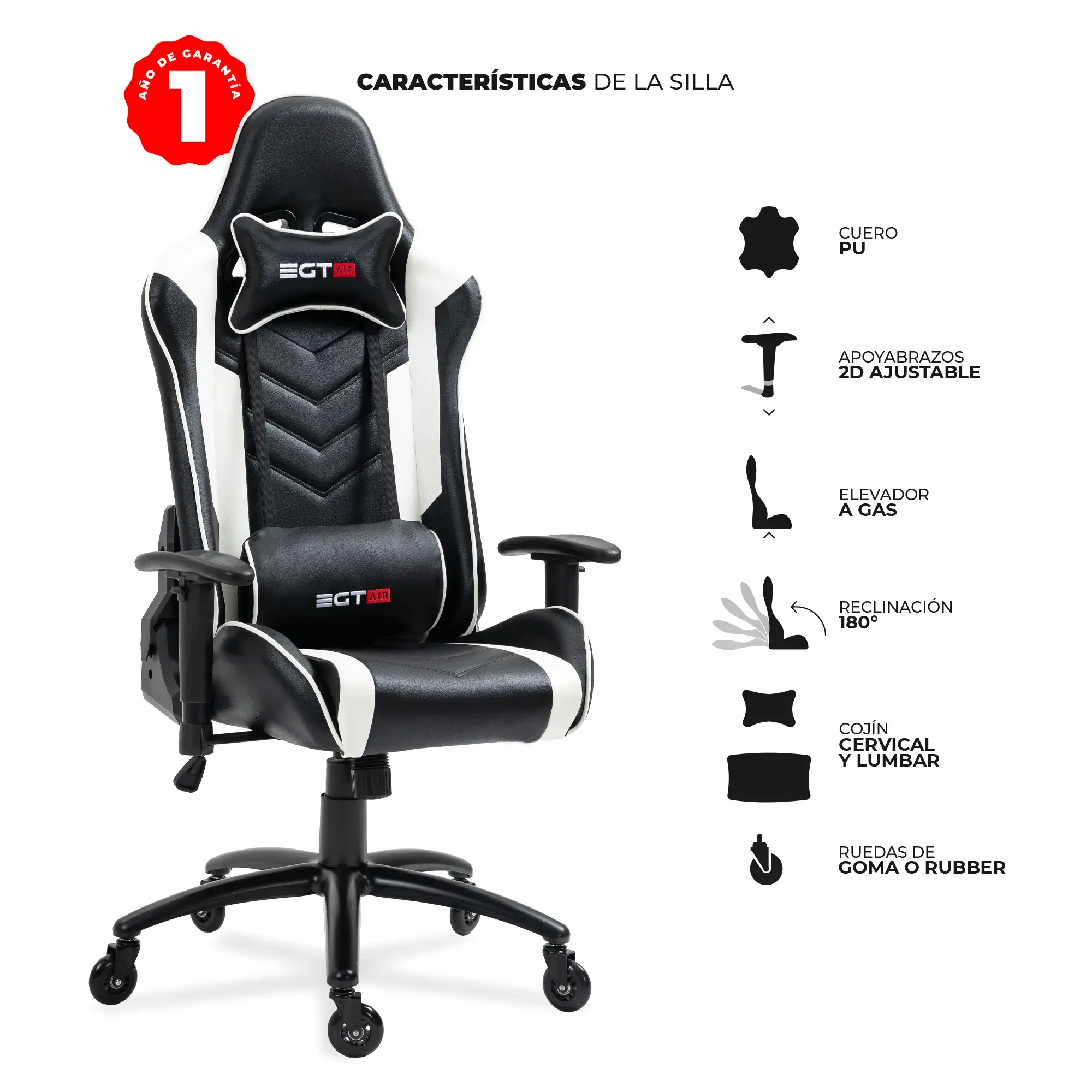 Silla Gamer Profesional EGTAIR SERIE 10 - Negro/Blanco