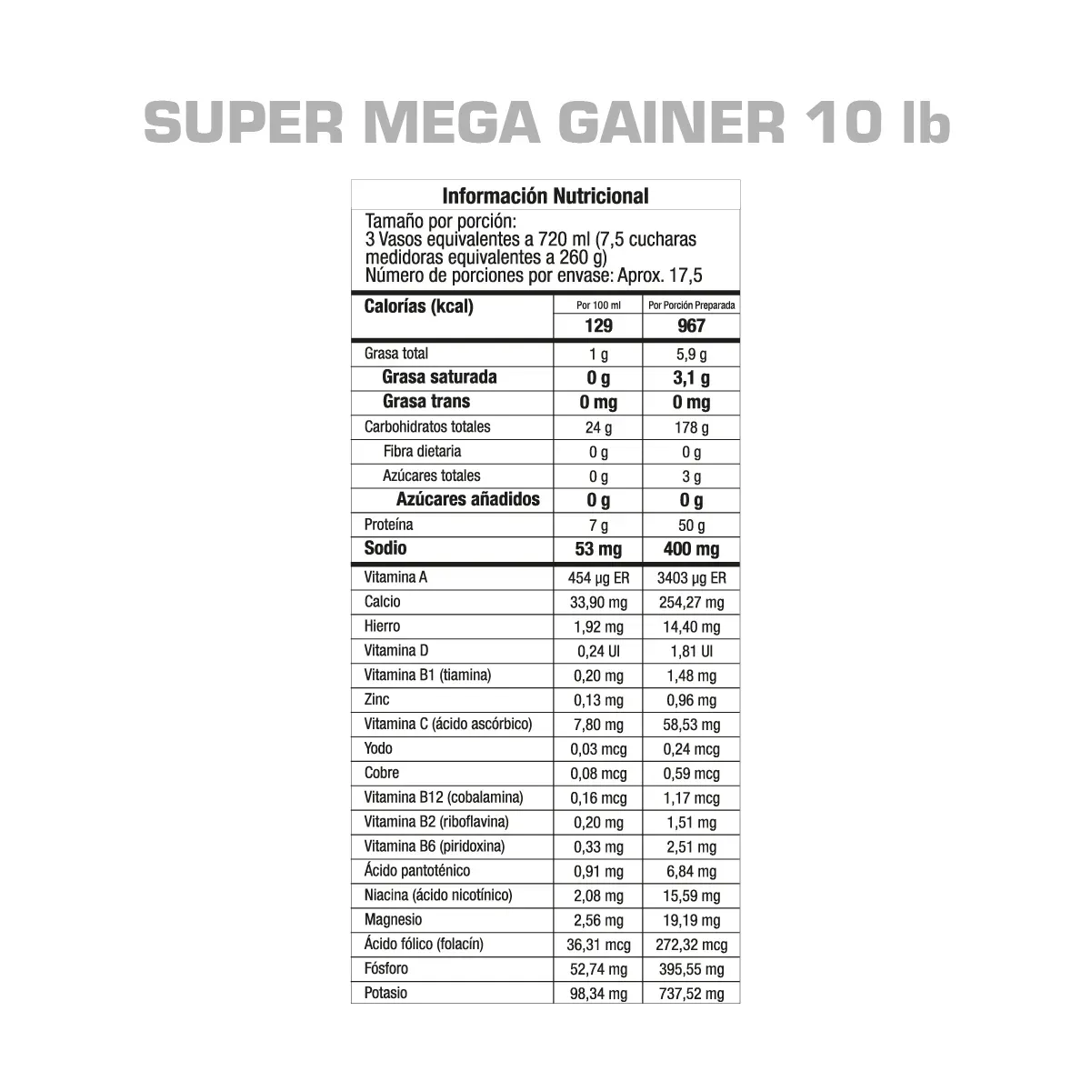 Proteina Volumen Super Mega Gainer 10 Lb