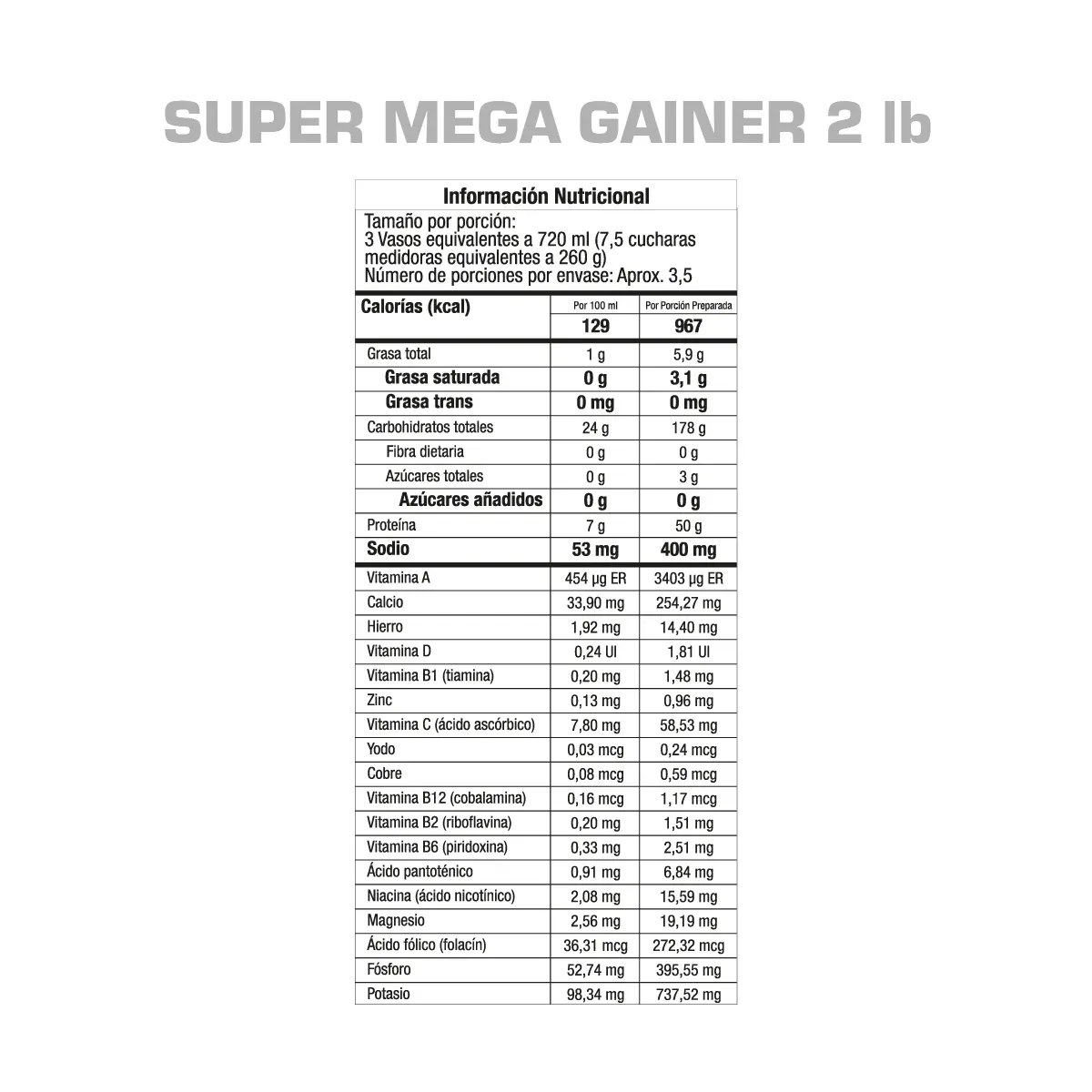 Super Mega Gainer 2 Lb Pack 2 Und