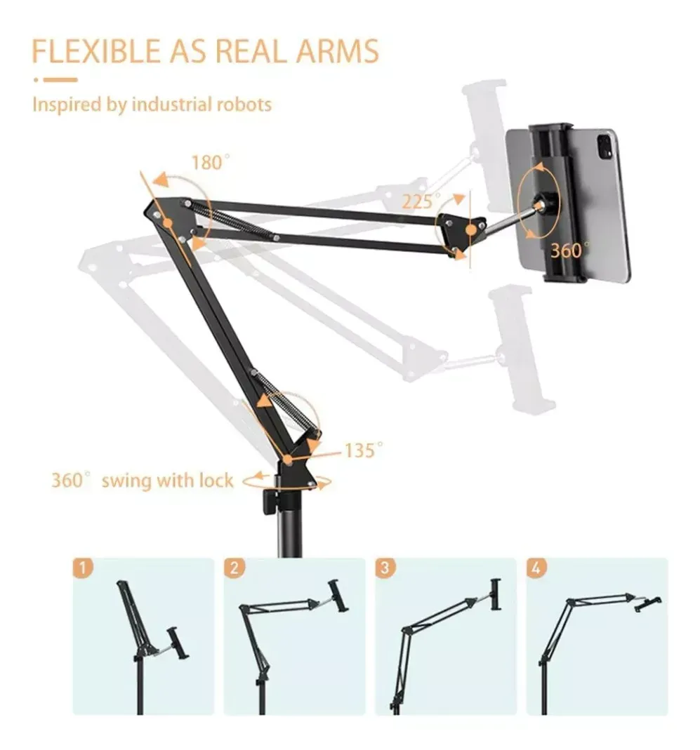 Pie Soporte Piso Tablet Celu Brazo Articulado Hogar Oficina