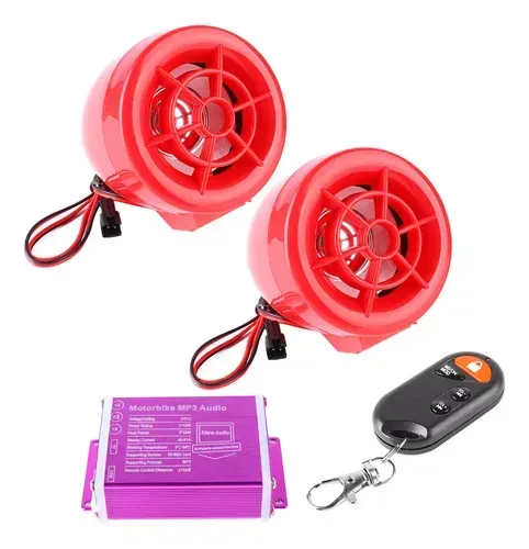 Parlantes Alarma Bocina Para Moto Bluettooth Mp3 Radio Con Control Inalámbrico Color Rojo Seisa