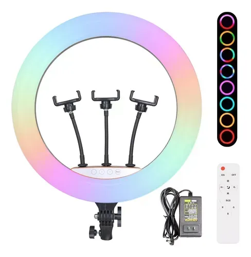 Aro De Luz 45 Cm Rgb Led Trípode Profesional Control Remoto Color De La Estructura Negro