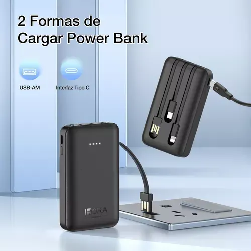 Power Bank 5000mah Mini Portátil Batería Con Built In 3 Cables 1hora Usb C Baterias Para Celular Compatible Con Iphone Samsung Android