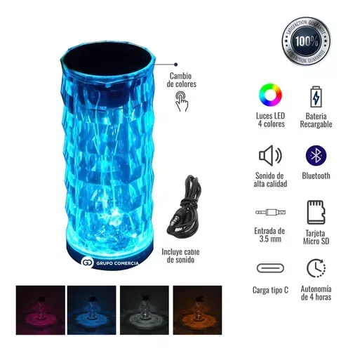 Lampara Parlante Portátil Bluetooth Cristal Touch Led 