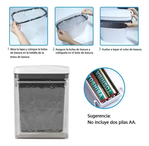 Cubo De Basura Automático 16 Litros Sin Contacto Para Baño Color Blanco