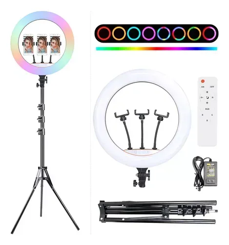 Aro De Luz 45 Cm Rgb Led Trípode Profesional Control Remoto Color De La Estructura Negro