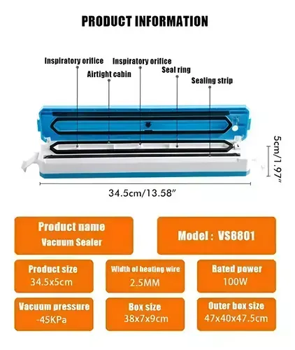 Maquina Sellador De Bolsas Al Vació Para Alimentos Vs-8801