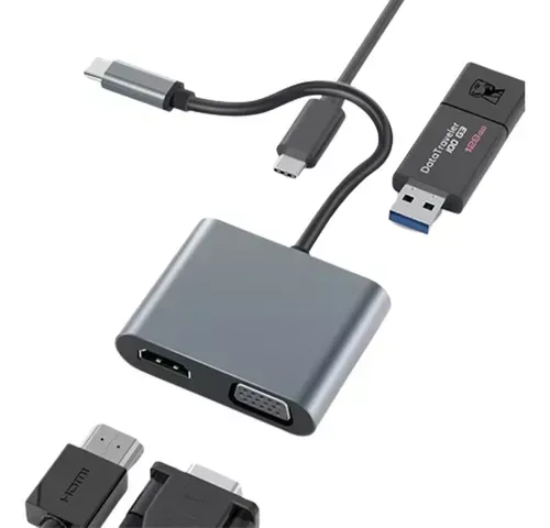 Adaptador Usb C Hub 4 En 1 Hdmi 4k  Vga  Tipo C  Usb 3.0