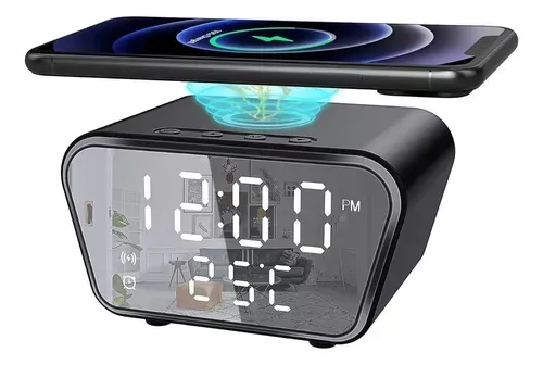  Reloj Digital Cargador Rápido Inalámbrico Alarma Temperatura