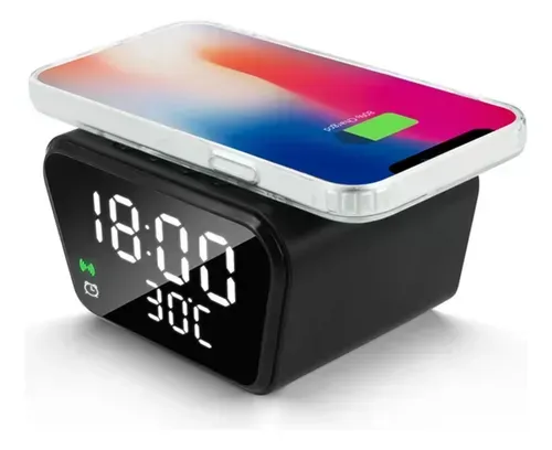  Reloj Digital Cargador Rápido Inalámbrico Alarma Temperatura