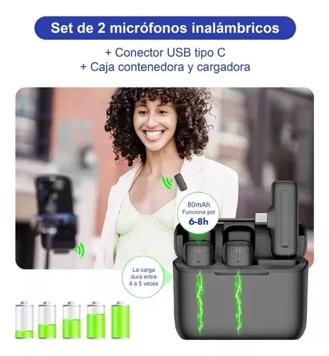 Micrófono Solapero Inalámbrico Premium 2 Micro Usb Tipo C