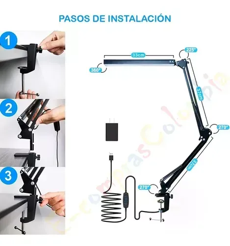 Lampara De Mesa Ajustable, Tres Niveles De Atenuación Color Negro 