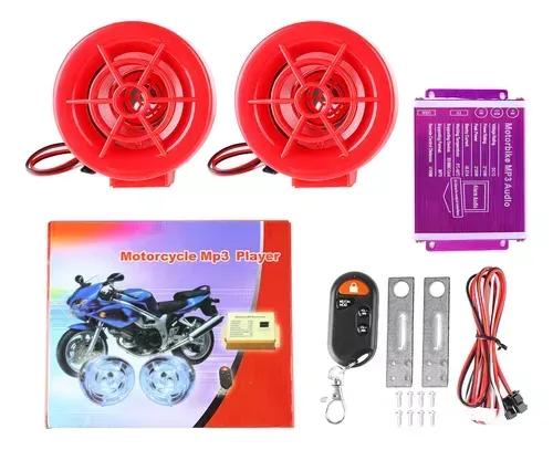 Parlantes Alarma Bocina Para Moto Bluettooth Mp3 Radio Con Control Inalámbrico Color Rojo Seisa