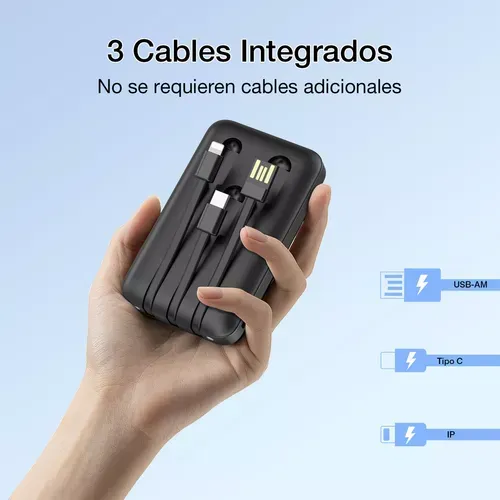 Power Bank 5000mah Mini Portátil Batería Con Built In 3 Cables 1hora Usb C Baterias Para Celular Compatible Con Iphone Samsung Android