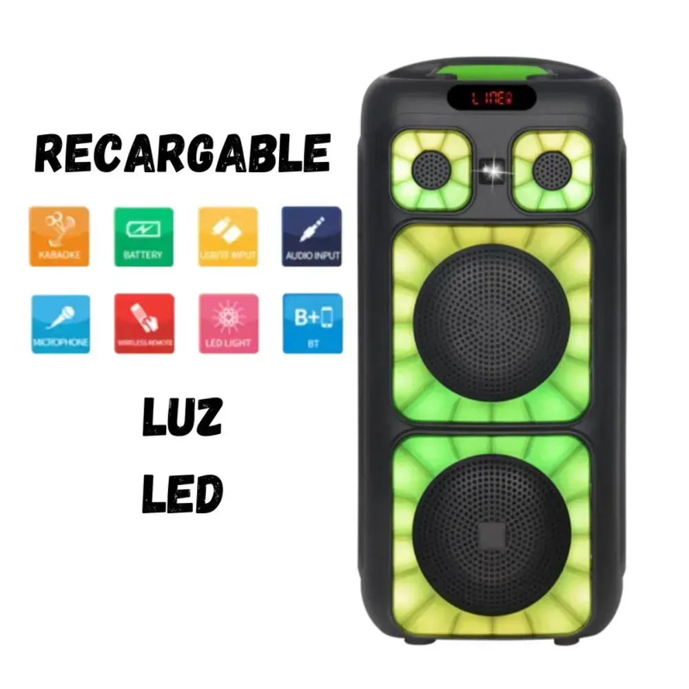 Parlante Portátil Bluetooth Doble Bocina Luz Led