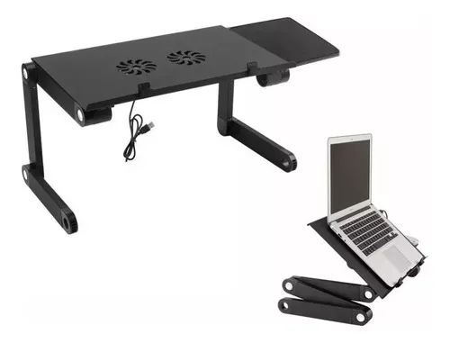 Mesa Portátil Plegable Ajustable Laptop Con 2 Ventiladores Color Negro