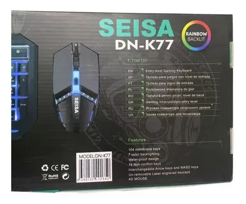 Combo Teclado DN-K77 + Mouse Seisa Led Rgb Gaming Usb 