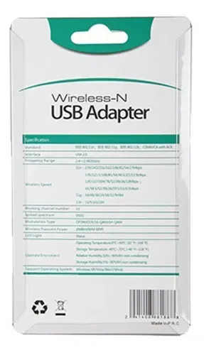 Adaptador Placa Usb Wifi Con Antena 2.4ghz 150mb Notebook Pc