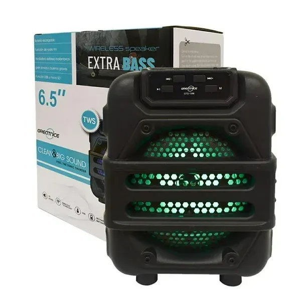 Bocina Bluetooth Portátil 6.5" Luz Led Radio FM USB Genérica