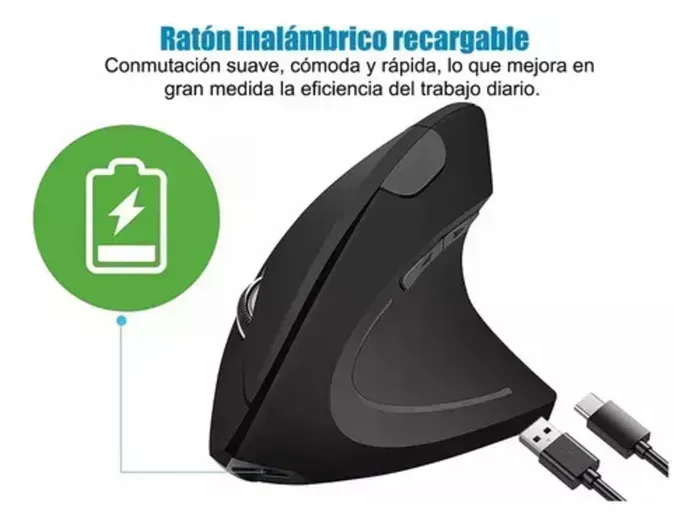 Mouse Vertical Inalámbrico Ortopédico Receptor Usb