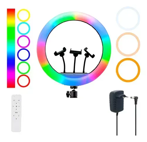 Aro De Luz Rgb De 22" Tres Soportes (Con Adaptador De Corriente)