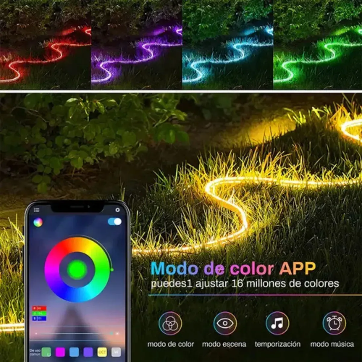 Tira Led Manguera Bluetooth App Silicona Luz Rgb Rítmica Neón + Control