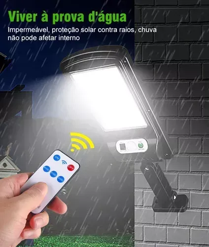 Reflector Solar Sensor Movimiento Con Control Remoto Carcasa Negro Luz Blanco Frío