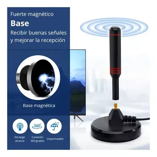 Antena Tv Digital Tda Interior Coaxial 5mt Con Usb Amplificador Activa Base Magnética