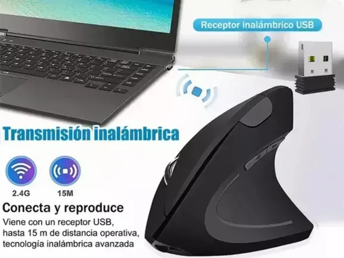 Mouse Vertical Inalámbrico Ortopédico Receptor Usb