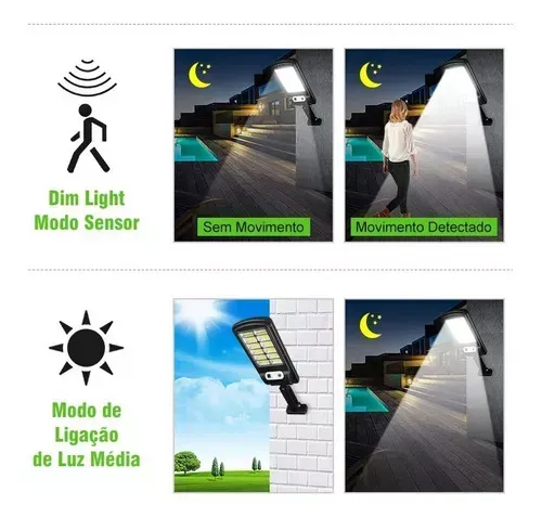 Reflector Solar Sensor Movimiento Con Control Remoto Carcasa Negro Luz Blanco Frío