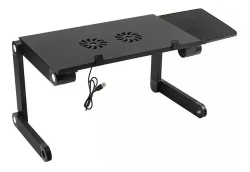 Mesa Portátil Plegable Ajustable Laptop Con 2 Ventiladores Color Negro