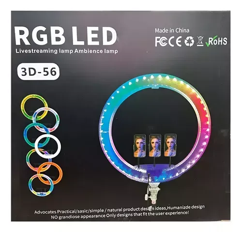 Aro De Luz Rgb De 22" Tres Soportes (Con Adaptador De Corriente)