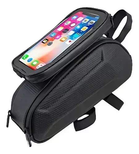 Bolso Alforja Porta Celular Estuche Impermeable De Bicicleta Color Negro