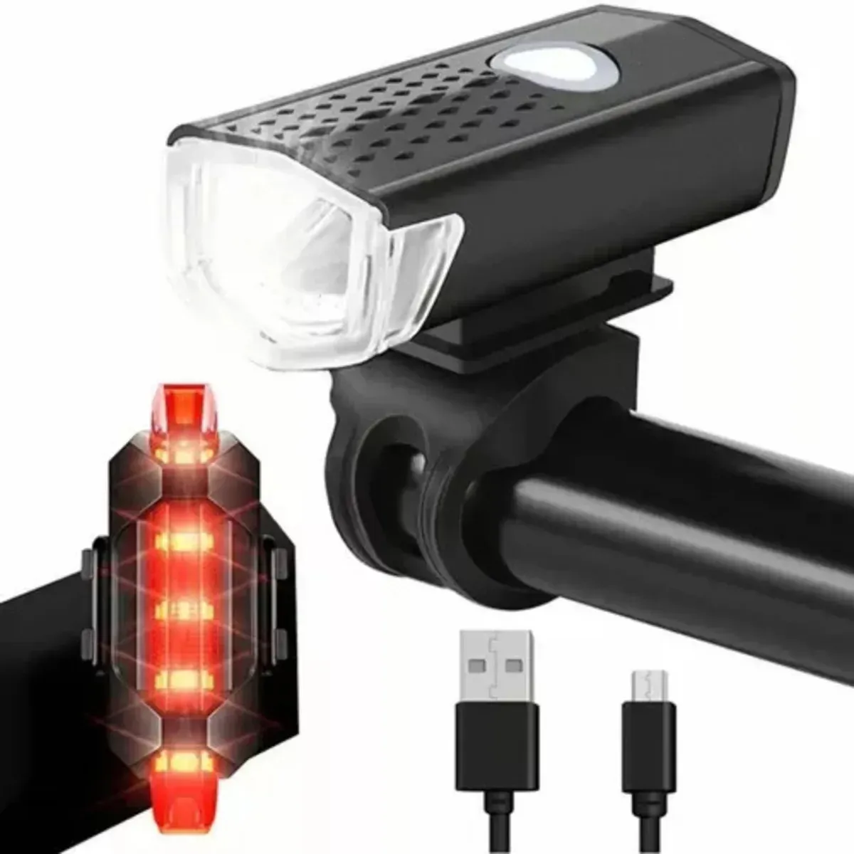 Combo Luces Delantera Y Trasera Bicicleta Recargable Usb Larga Duración