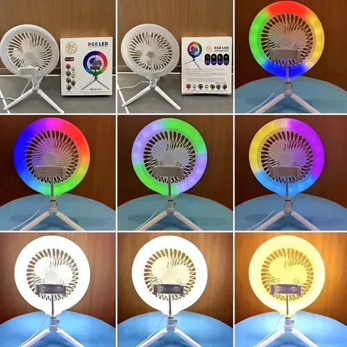 Aro De Luz Blanca Y Rgb Trípode Con Ventilador Y Soporte Celular