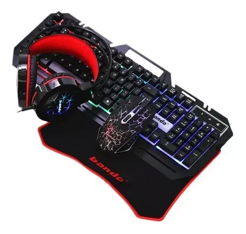 Kit Gamer Teclado Mouse Led Rgb DN-G11 Con Pad Y Auriculares Combo Color del teclado Negro